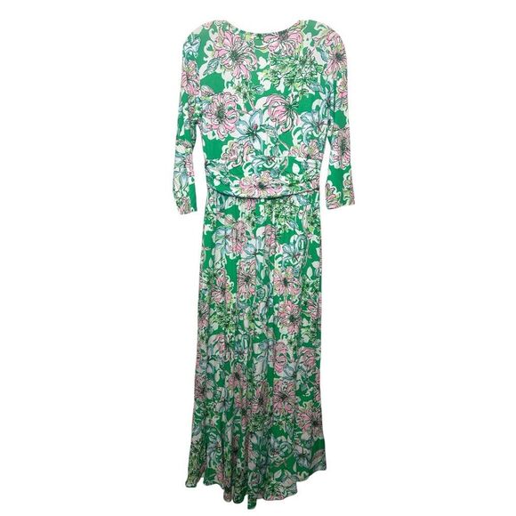LILLY PULITZER ladies Moana Maxi Dress small green pink Spearmint Blossom hi low - Picture 5 of 12